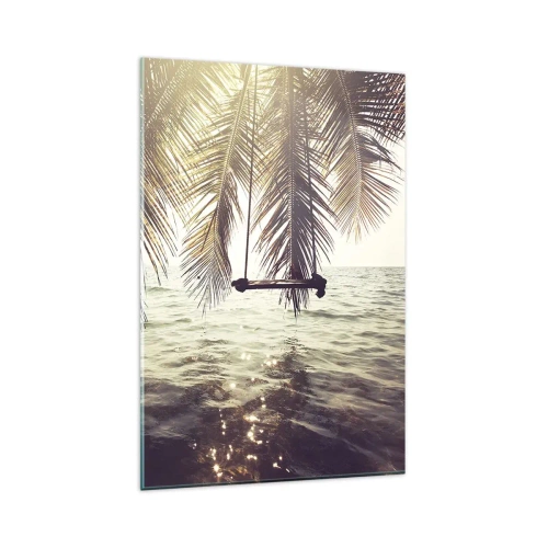 Obraz na szkle - Palma z huśtawką nad wodą w świetle słońca - 80x120cm - Można bujać w obłokach do woli - Nowoczesna dekoracja ścienna do salonu i sypialni ARTTOR
