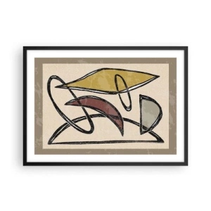 Plakat w czarnej ramie - Abstrakcja z geometrycznymi kształtami i stonowaną kolorystyką - 70x50cm - Piony i poziomy - Nowoczesna dekoracja ścienna do salonu i sypialni ARTTOR