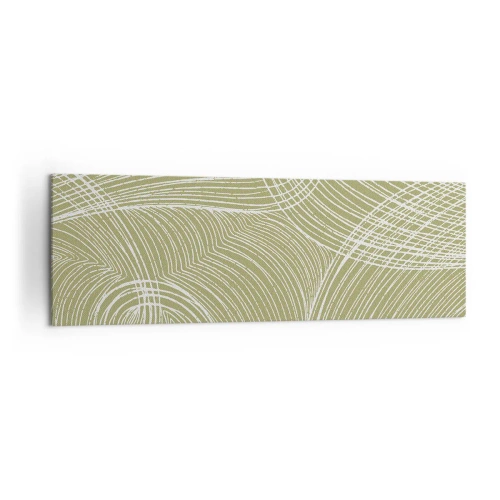 Obraz na płótnie - Zielono-białe linie w abstrakcyjnej kompozycji - 160x50cm - Abstrakcja misterna w bieli - Nowoczesna dekoracja ścienna do salonu i sypialni ARTTOR