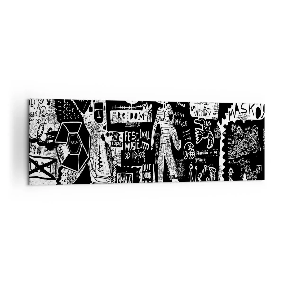 Obraz na płótnie - Czarno-biały kolaż inspirowany sztuką uliczną - 160x50cm - Duchowej młodości prawa i radości - Nowoczesna dekoracja ścienna do salonu i sypialni ARTTOR