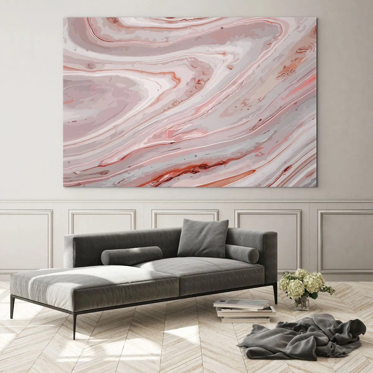 Obraz na szkle - Abstrakcyjny wzór w odcieniach różu i brązu - 70x50cm - Różowy w płynie - Nowoczesna dekoracja ścienna do salonu i sypialni ARTTOR