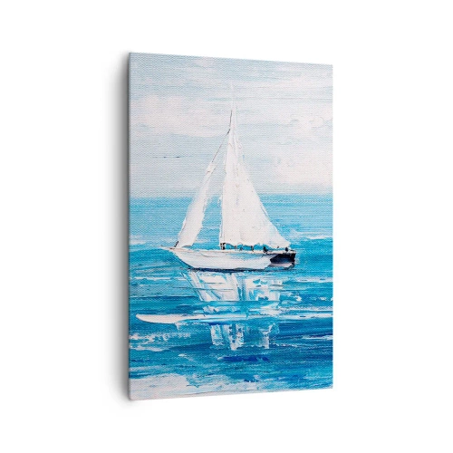 Obraz na płótnie - Jachty na błękitnym morzu w artystycznym stylu - 80x120cm - Z przyjacielem u boku - Nowoczesna dekoracja ścienna do salonu i sypialni ARTTOR
