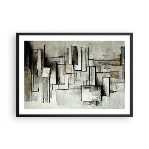 Plakat w czarnej ramie - Abstrakcyjne prostokąty w odcieniach szarości i czerni - 70x50cm - Siła prostoty - Nowoczesna dekoracja ścienna do salonu i sypialni ARTTOR