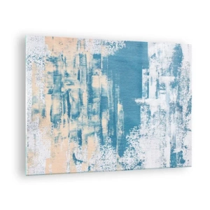 Obraz na szkle - Abstrakcja w błękicie i beżu z fakturą pędzla - 70x50cm - Przez lodowy sopel - Nowoczesna dekoracja ścienna do salonu i sypialni ARTTOR
