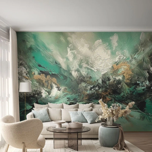 Fototapeta Premium Canvas - Szmaragdowo-czarna kipiel - Abstrakcja, Sztuka, Farba - 500x350 cm