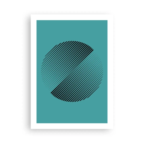 Plakat - Minimalistyczna grafika koła z liniami na turkusowym tle - 50x70cm - Koło – geometryczna wariacja - Nowoczesna dekoracja ścienna do salonu, kuchni i sypialni ARTTOR