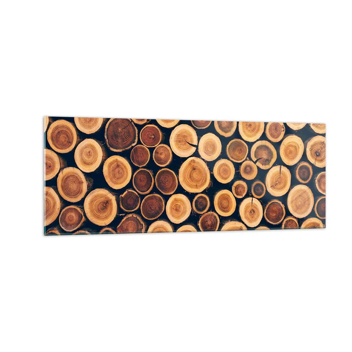 Obraz na szkle - Wzór z przekrojów drewnianych kłód - 140x50cm - Na ile lat wyglądam? - Nowoczesna dekoracja ścienna do salonu i sypialni ARTTOR