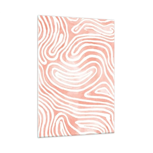 Obraz na szkle - Abstrakcyjny wzór w bieli i koralowym odcieniu - 50x70cm - W koralowym labiryncie - Nowoczesna dekoracja ścienna do salonu, kuchni i sypialni ARTTOR