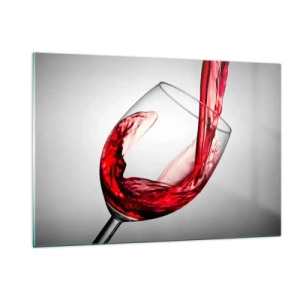 Obraz na szkle - Czerwone wino wlewane do kieliszka na jasnym tle - 120x80cm - Barwa - ruch - dźwięk - Nowoczesna dekoracja ścienna do salonu, kuchni i sypialni ARTTOR