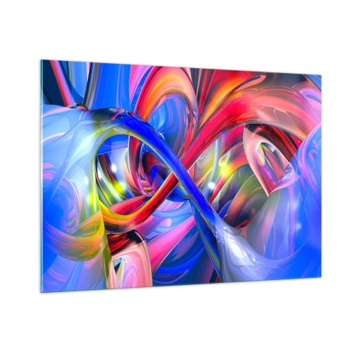 Obraz na szkle - Abstrakcyjne, kolorowe linie i energetyczna dynamika - 100x70cm - Taniec barw - Nowoczesna dekoracja ścienna do salonu, kuchni i sypialni ARTTOR