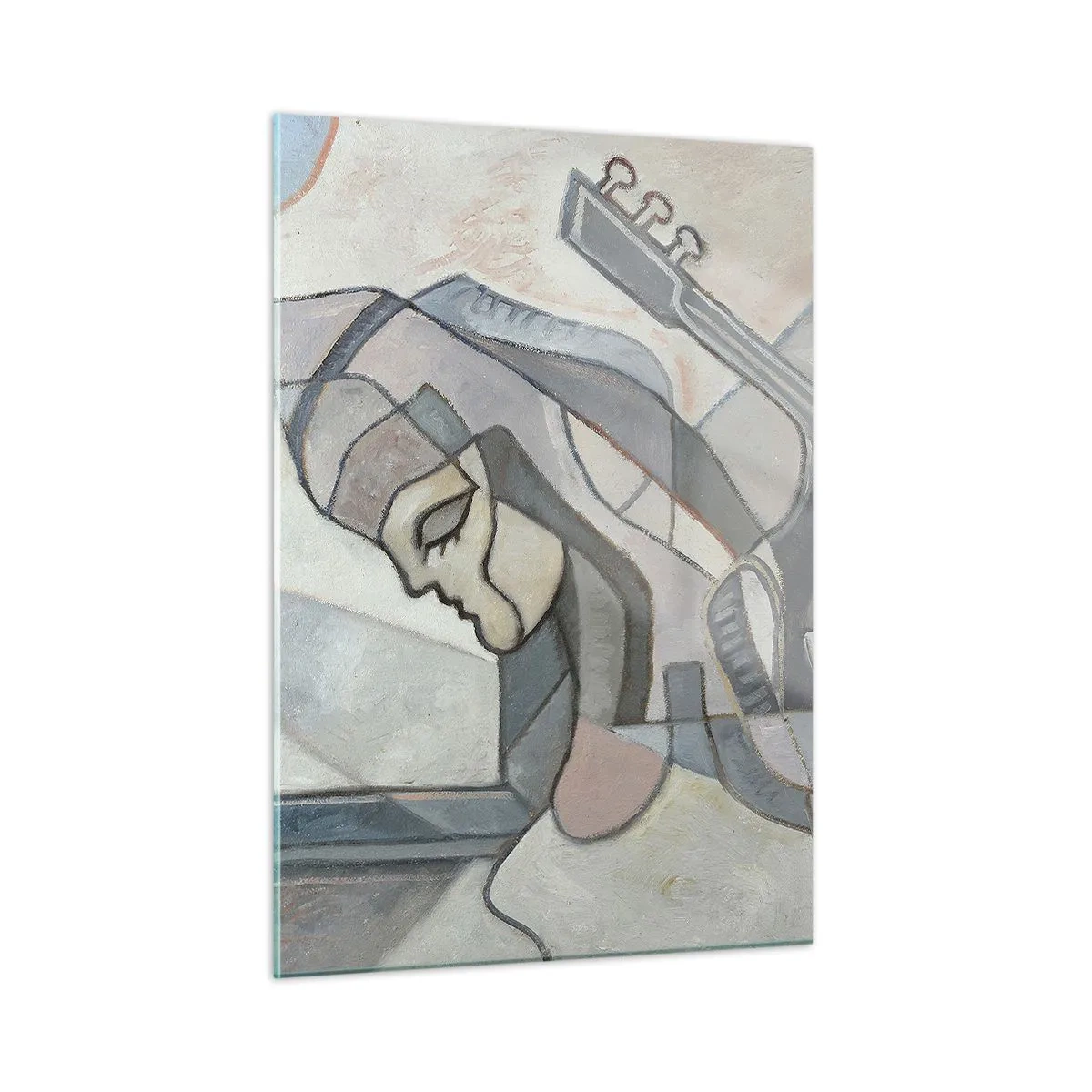 Obraz na szkle - Artystyczna postać kobiety z gitarą w pastelowych barwach - 50x70cm - We władzy muzyki - Nowoczesna dekoracja ścienna do salonu, kuchni i sypialni ARTTOR
