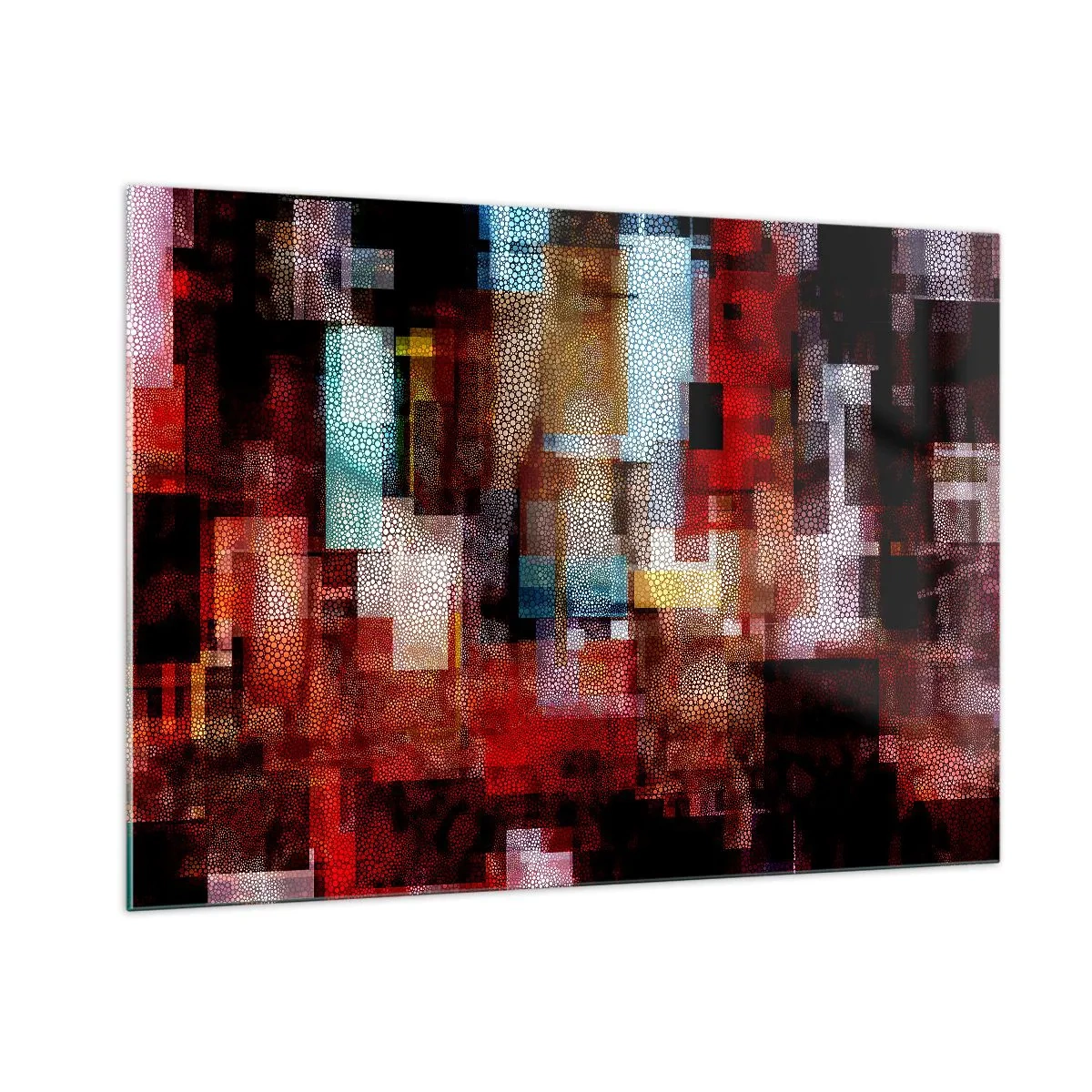 Obraz na szkle - Abstrakcyjna kompozycja geometryczna w odcieniach czerwieni - 100x70cm - Pomieszanie z poplątaniem - Nowoczesna dekoracja ścienna do salonu, kuchni i sypialni ARTTOR