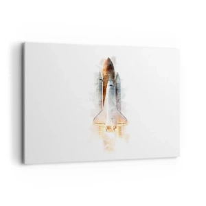 Obraz na płótnie - Startujący prom kosmiczny w artystycznej akwarelowej interpretacji - 120x80cm - Odkrywcy na start - Nowoczesna dekoracja ścienna do salonu, kuchni i sypialni ARTTOR