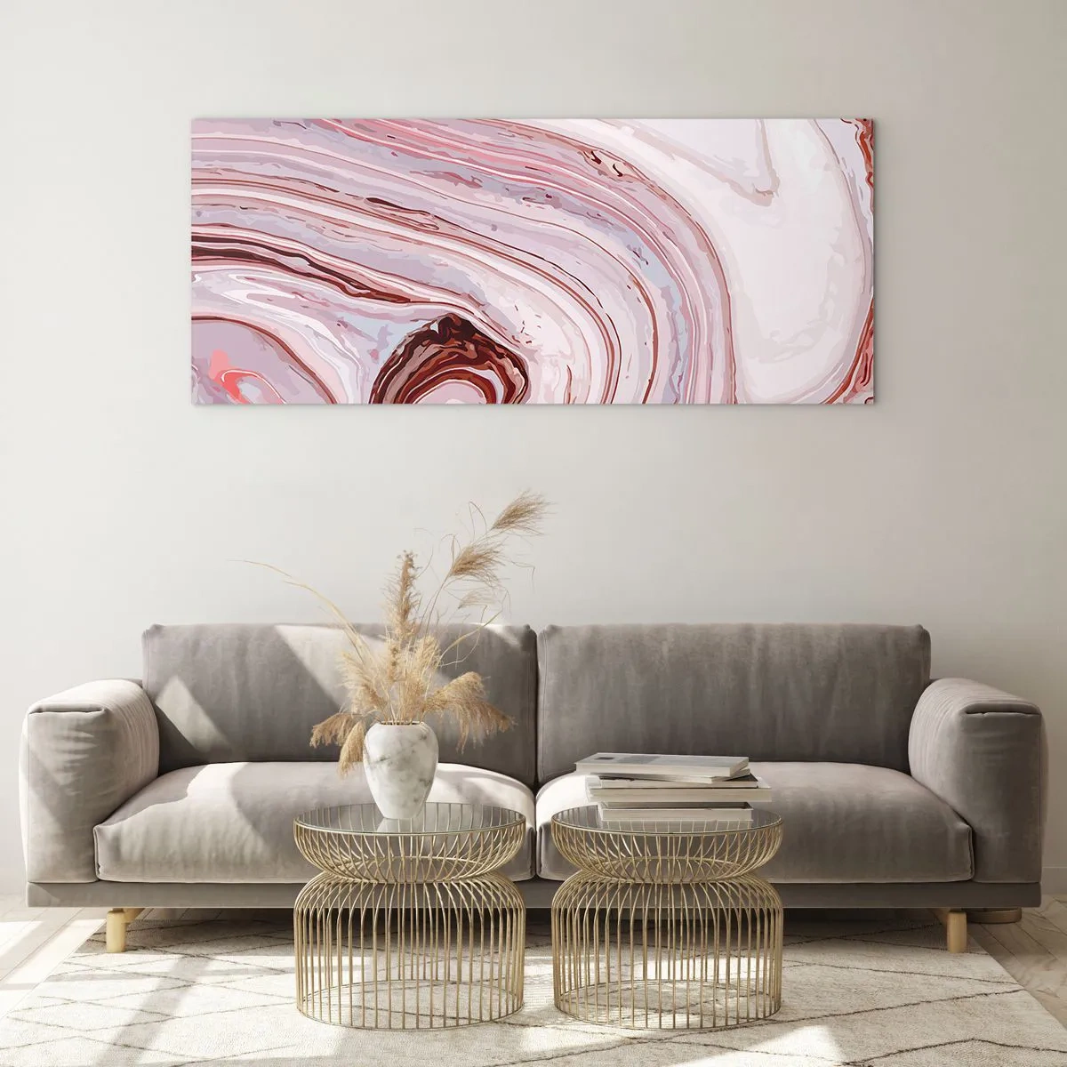 Obraz na szkle - Abstrakcyjny wzór w kolorach różu i bieli - 160x50cm - Prosto, potem w prawo na dół - Nowoczesna dekoracja ścienna do salonu i sypialni ARTTOR