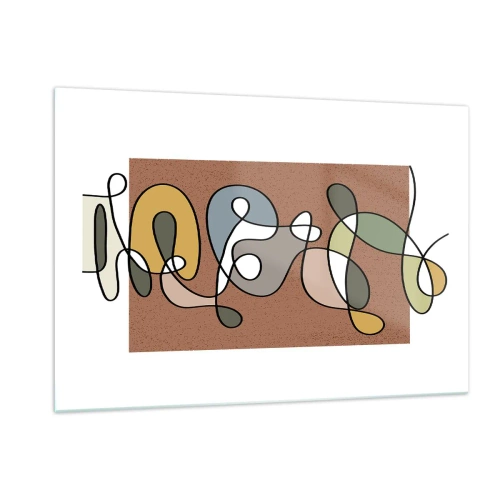 Obraz na szkle - Kolorowa abstrakcja z czarną linią na brązowym tle - 120x80cm - Abstrakcja warta uśmiechu - Nowoczesna dekoracja ścienna do salonu, kuchni i sypialni ARTTOR