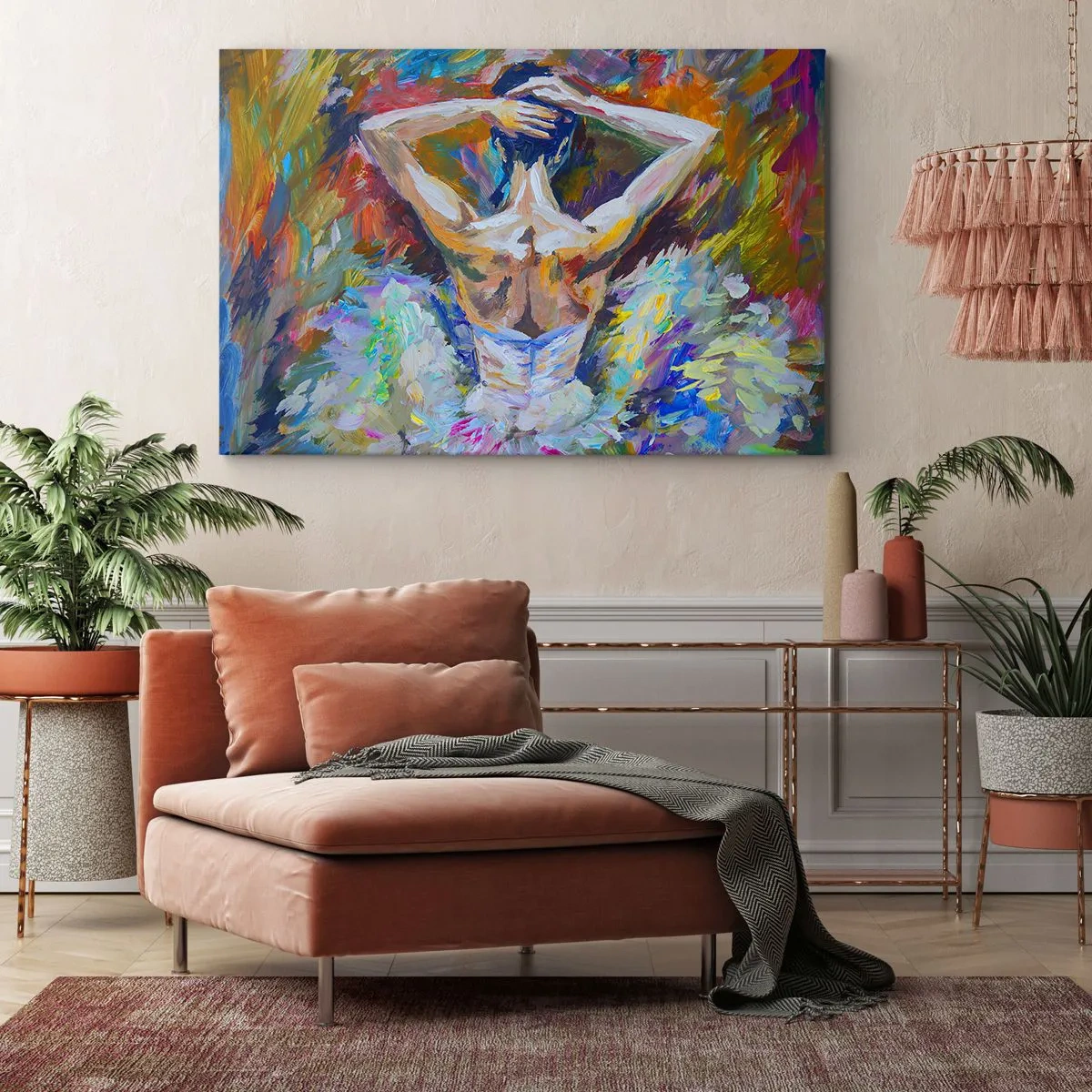 Obraz na płótnie - Baletnica w dynamicznych kolorach i malarskiej ekspresji - 100x70cm - To może być wszysko - Nowoczesna dekoracja ścienna do salonu, kuchni i sypialni ARTTOR