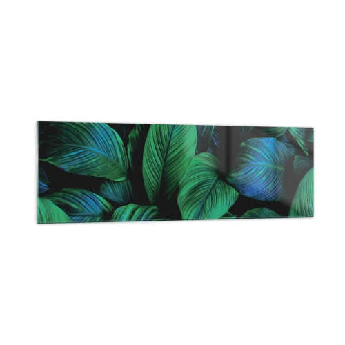 Obraz na szkle - Zielone liście w minimalistycznym stylu - 160x50cm - W zielonym tłumie - Nowoczesna dekoracja ścienna do salonu i sypialni ARTTOR