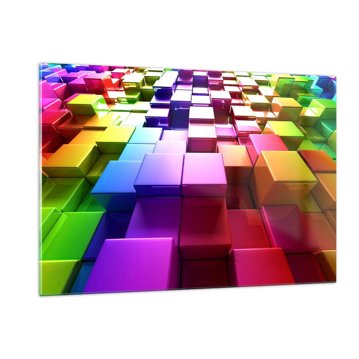 Obraz na szkle - Kolorowe sześciany tworzące trójwymiarowy abstrakcyjny wzór - 120x80cm - Op-artowe wespół w zespół - Nowoczesna dekoracja ścienna do salonu, kuchni i sypialni ARTTOR