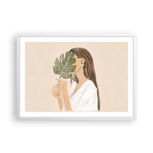 Plakat w białej ramie - Tajemniczy portret z wachlarzem - 70x50 cm