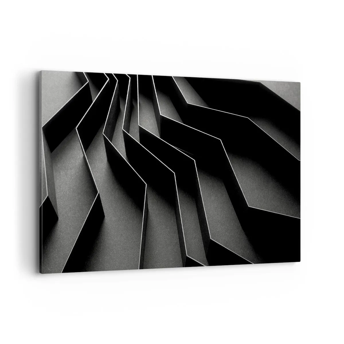 Obraz na płótnie - Czarno-biała abstrakcja z geometrycznymi strukturami - 100x70cm - Przestrzenny porządek - Nowoczesna dekoracja ścienna do salonu, kuchni i sypialni ARTTOR
