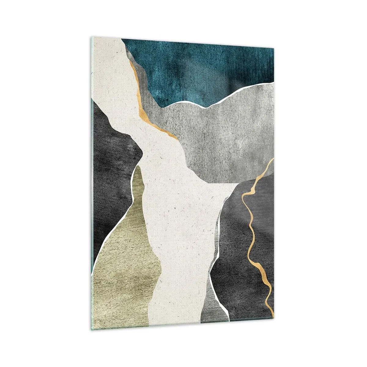 Obraz na szkle - Abstrakcyjna mozaika z organicznymi kształtami i złotą linią - 50x70cm - Mozaikowa kompozycja z nitką złota - Nowoczesna dekoracja ścienna do salonu, kuchni i sypialni ARTTOR