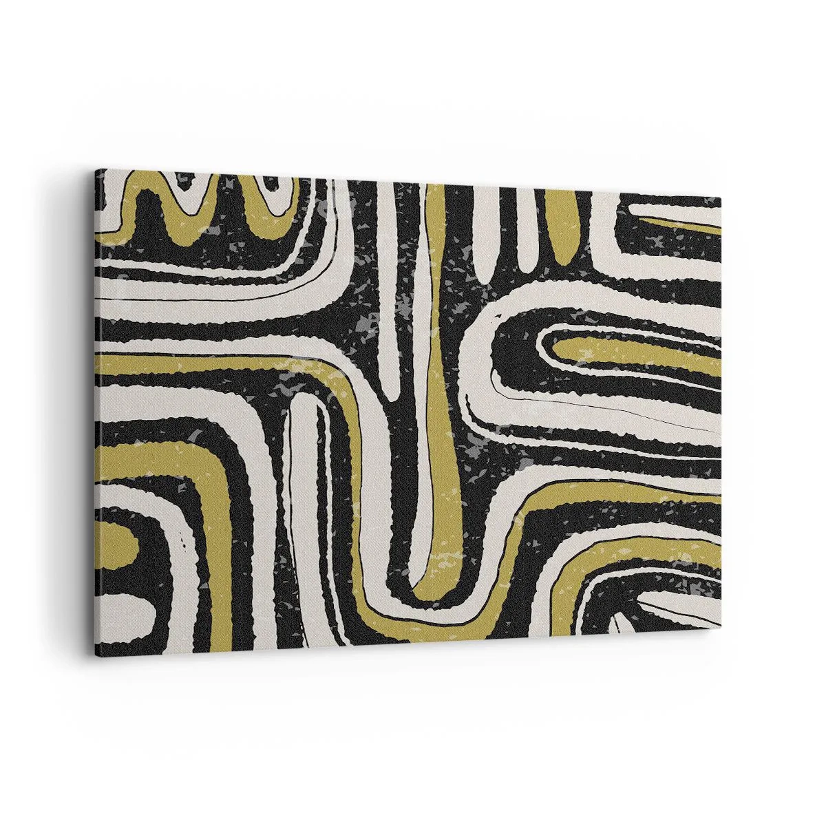 Obraz na płótnie - Abstrakcyjny wzór w czerni, bieli i złocie - 120x80cm - Kompozycja: trakty i zaułki - Nowoczesna dekoracja ścienna do salonu, kuchni i sypialni ARTTOR