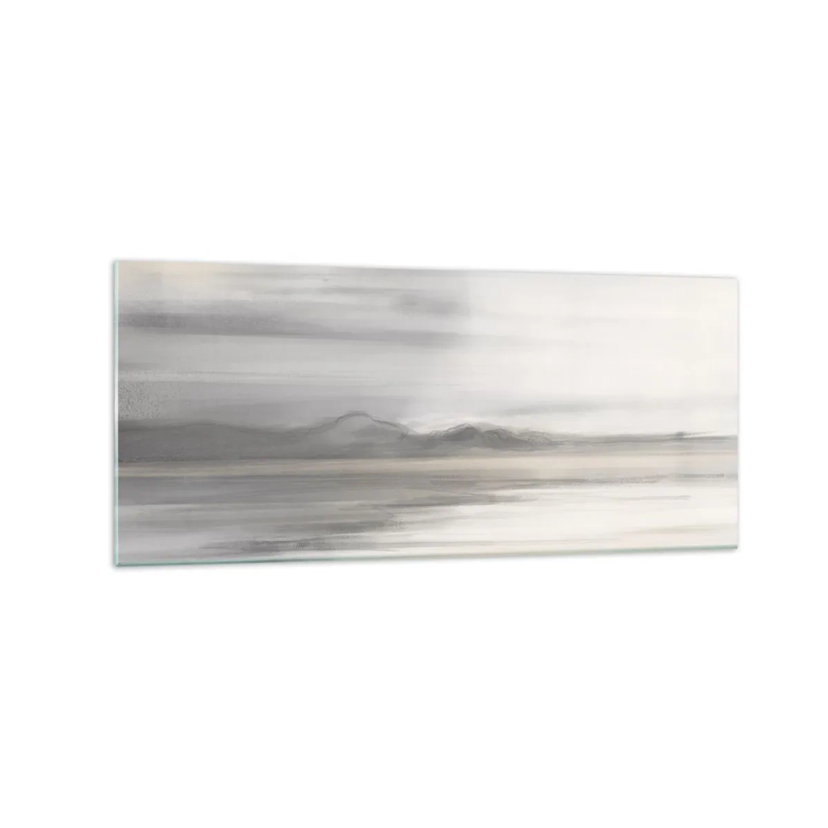 Obraz na szkle - Subtelny pejzaż w odcieniach szarości i beżu - 120x50cm - Zamyślona dal - Nowoczesna dekoracja ścienna do salonu i sypialni ARTTOR