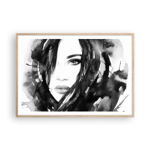 Plakat w ramie jasny dąb - Portret damy w czerni i bieli - 100x70 cm