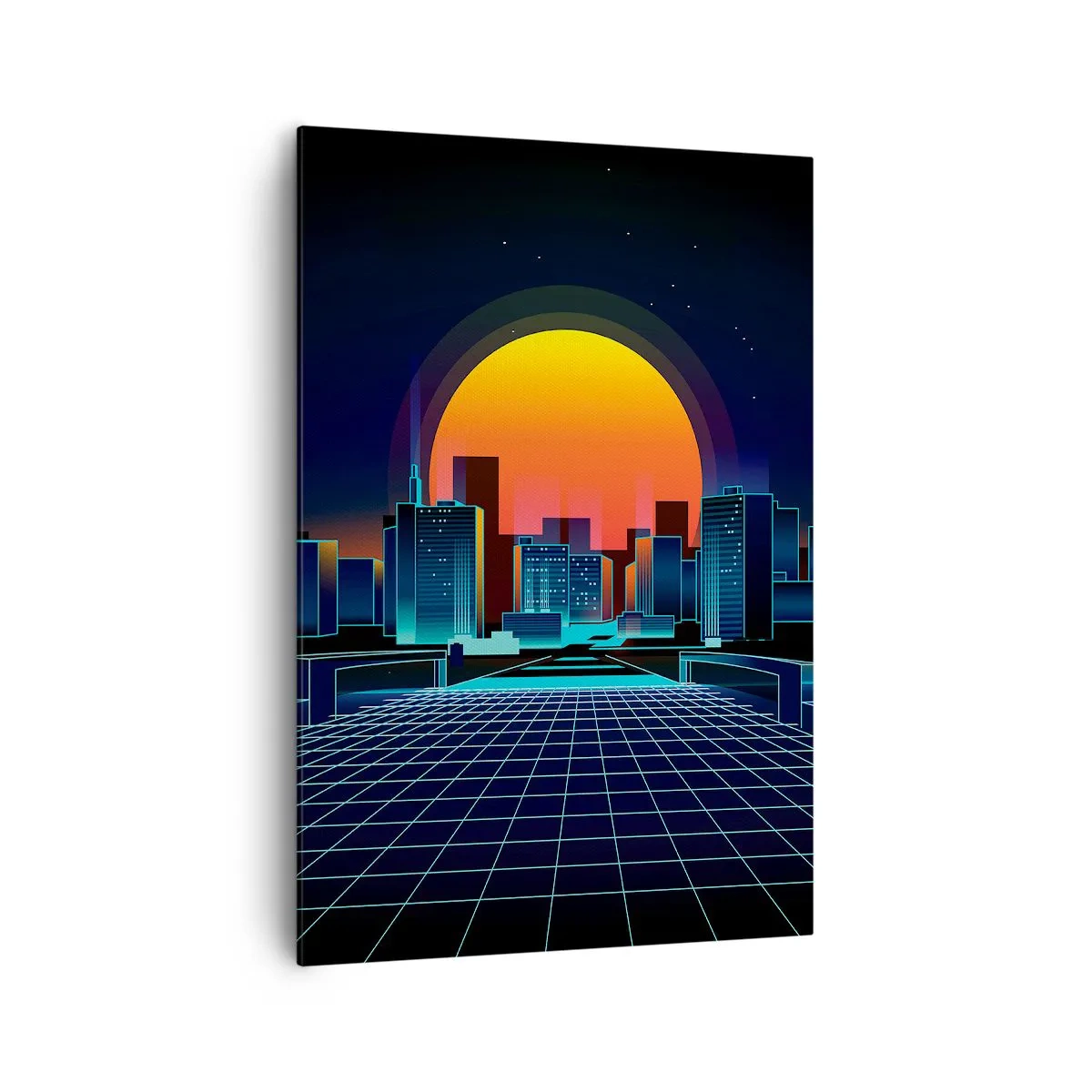 Obraz na płótnie - Futurystyczna panorama miasta w stylu neonowym - 70x100cm - Wciąż chcesz do realu? - Nowoczesna dekoracja ścienna do salonu i sypialni ARTTOR