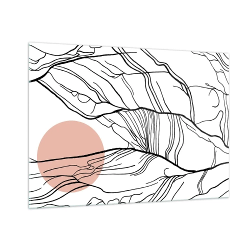 Obraz na szkle - Cieniste linie gałęzi z beżowym słońcem - 100x70cm - W sieci gałązek - Nowoczesna dekoracja ścienna do salonu, kuchni i sypialni ARTTOR