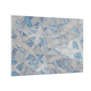 Obraz na szkle - Geometryczne wzory w odcieniach szarości i niebieskiego - 70x50cm - W szaroniebieskim labiryncie - Nowoczesna dekoracja ścienna do salonu i sypialni ARTTOR