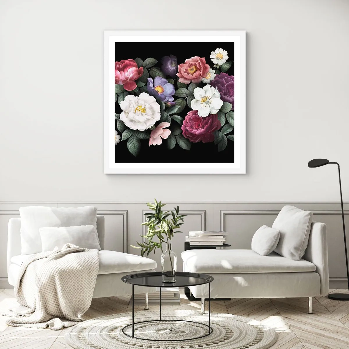 Plakat w białej ramie - Z angielskiego ogrodu - 60x60 cm