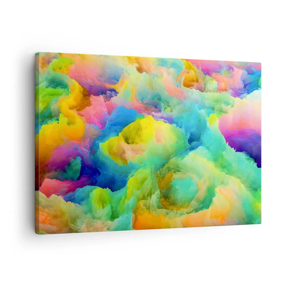 Obraz na płótnie - Abstrakcyjna kompozycja w tęczowych barwach - 70x50cm - Tęczowy puch - Nowoczesna dekoracja ścienna do salonu i sypialni ARTTOR