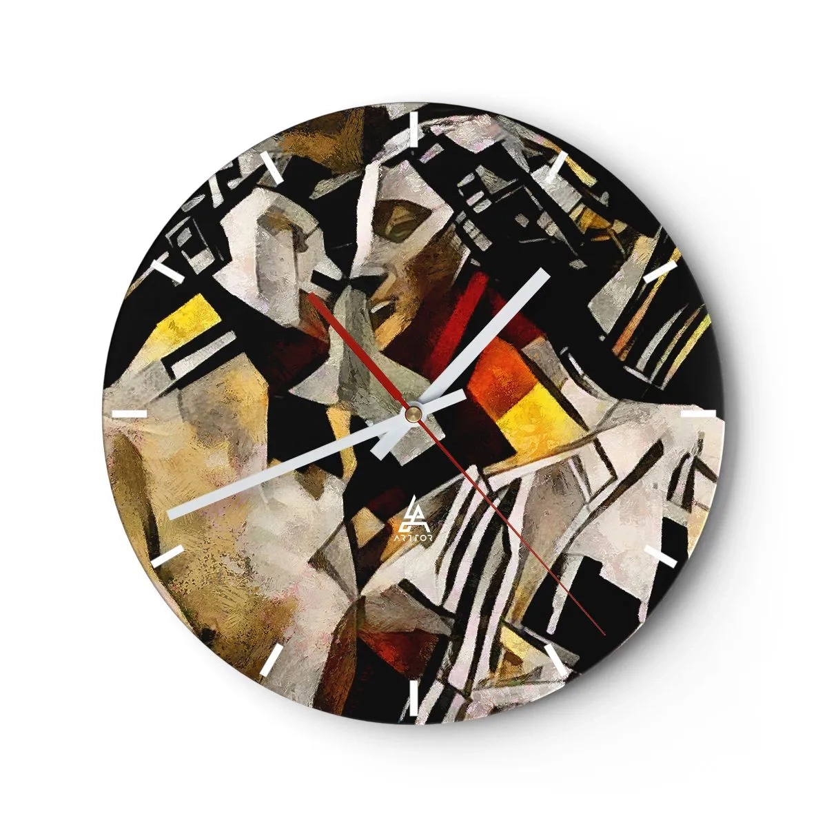 Zegar ścienny - Kubistyczne przedstawienie dwóch postaci w abstrakcyjnych formach - 30x30cm - Posągowy pocałunek - Nowoczesna dekoracja ścienna do salonu, kuchni i sypialni ARTTOR