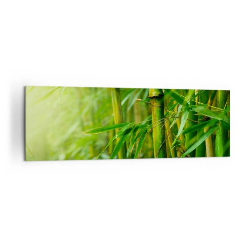 Obraz na płótnie - Zielony bambusowy las w delikatnym świetle - 160x50cm - Poznać zieleń samą w sobie - Nowoczesna dekoracja ścienna do salonu i sypialni ARTTOR
