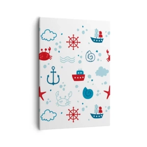 Obraz na płótnie - Morski wzór z marynistycznymi motywami - 50x70cm - Morska bajka - Nowoczesna dekoracja ścienna do salonu, kuchni i sypialni ARTTOR