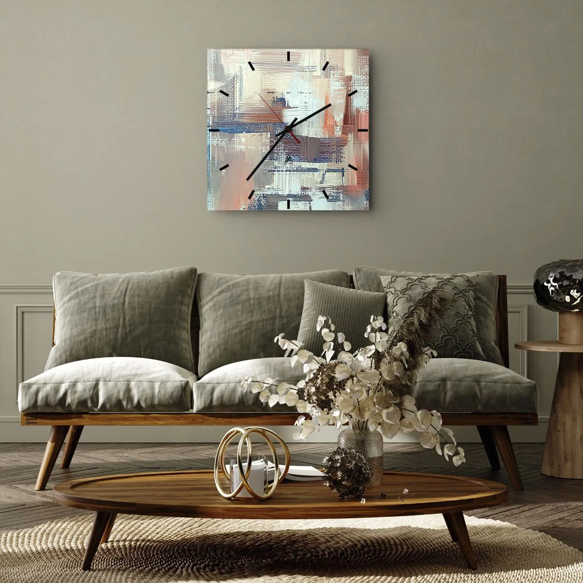 Zegar ścienny - Abstrakcyjna kompozycja w odcieniach błękitu i beżu - 30x30cm - Dotrzeć do światła - Nowoczesna dekoracja ścienna do salonu i sypialni ARTTOR