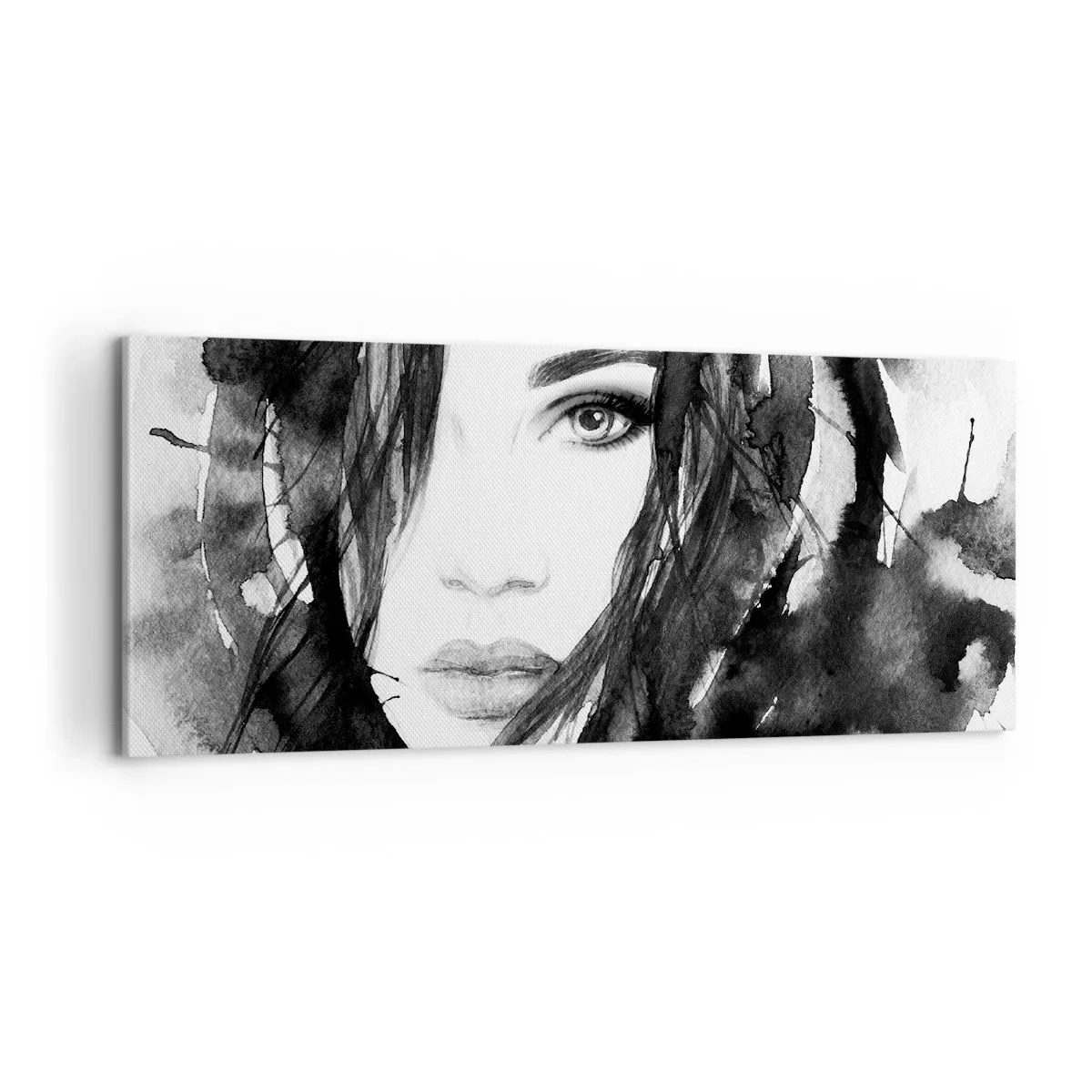 Obraz na płótnie - Portret damy w czerni i bieli - 100x40 cm