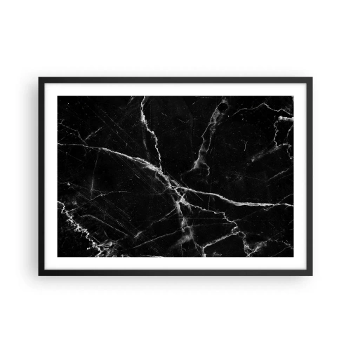 Plakat w czarnej ramie - Czarny marmur z białymi żyłkami w detalu - 70x50cm - Sekretne życie kamienia - Nowoczesna dekoracja ścienna do salonu i sypialni ARTTOR