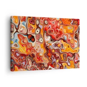 Obraz na płótnie - Abstrakcyjna kompozycja w ciepłych odcieniach czerwieni, pomarańczu i żółci - 70x50cm - Gdyby orzechy rozpływały się w miodzie - Nowoczesna dekoracja ścienna do salonu i sypialni ARTTOR
