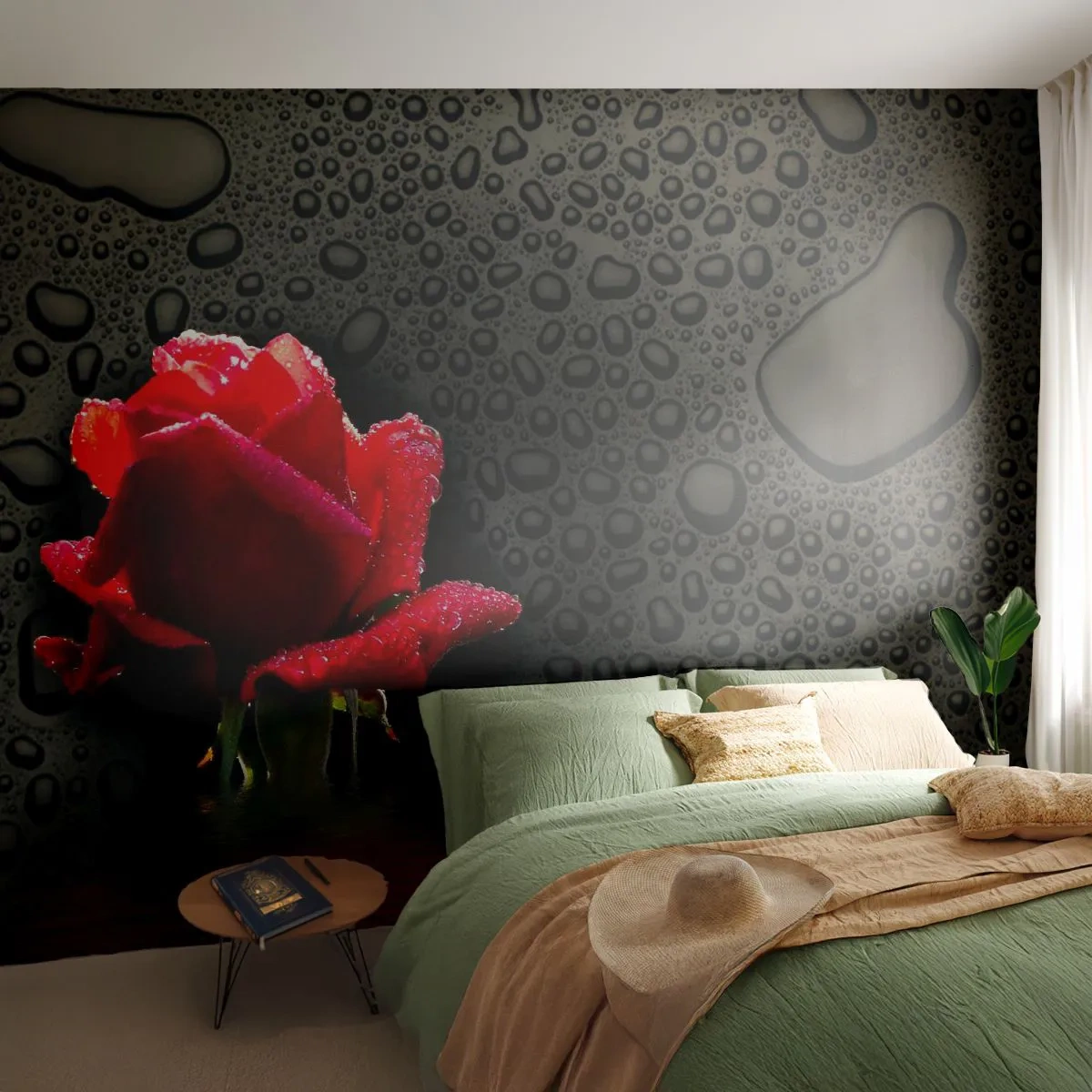 Fototapeta Premium Canvas - Czerwone i czarne - Kwiaty, Róża, Woda - 250x175 cm