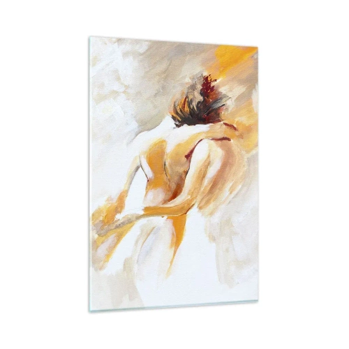 Obraz na szkle - Abstrakcyjna scena romantycznego uścisku - 80x120cm - W niebie bliskości - Nowoczesna dekoracja ścienna do salonu i sypialni ARTTOR