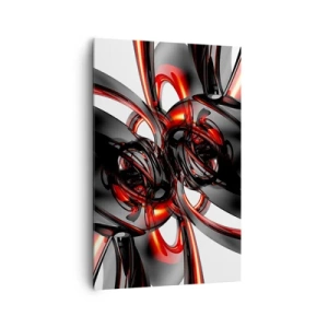 Obraz na płótnie - Abstrakcyjna grafika 3D z czarnymi i czerwonymi elementami - 80x120cm - Ruch w graficie i czerwieni - Nowoczesna dekoracja ścienna do salonu i sypialni ARTTOR