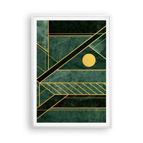 Plakat w białej ramie - Dynamika złota i lazuru - 70x100 cm