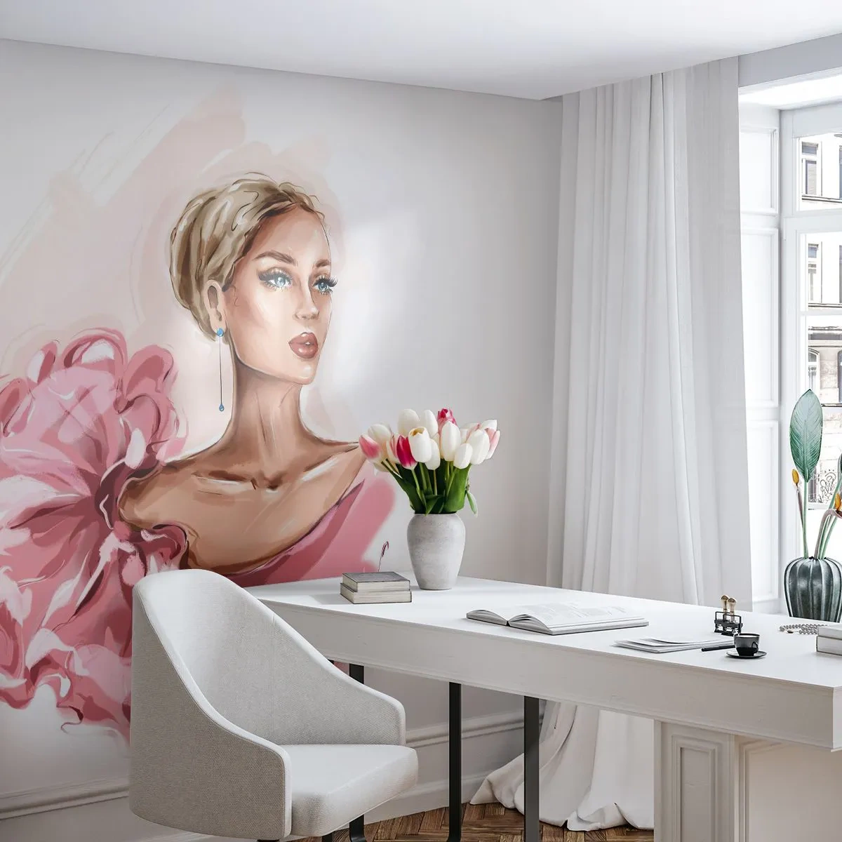 Fototapeta Samoprzylepna Deluxe Sticker - Jak malowana… - Kobieta, Moda, Grafika - 250x175 cm