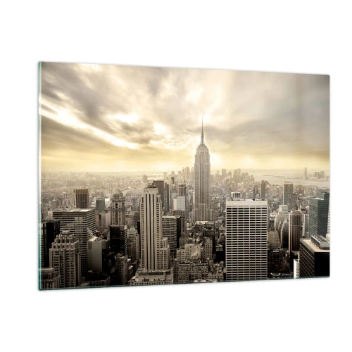 Obraz na szkle - Panorama miasta z wieżowcami i Empire State Building - 120x80cm - Nowy Jork utkany z szarości - Nowoczesna dekoracja ścienna do salonu, kuchni i sypialni ARTTOR