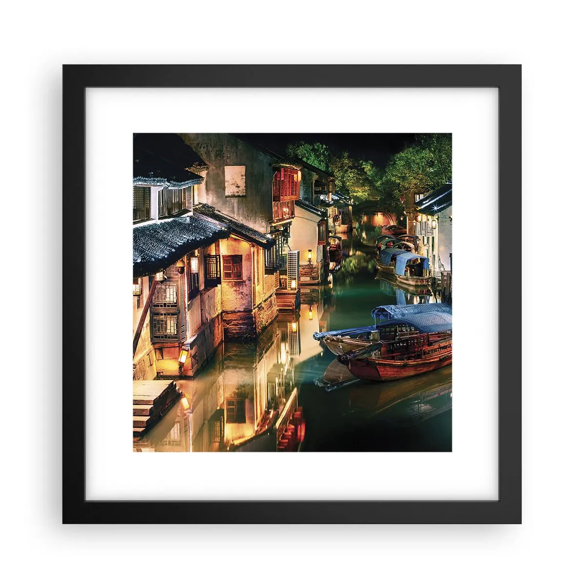 Plakat w czarnej ramie - Wieczór na chińskiej ulicy - 30x30 cm