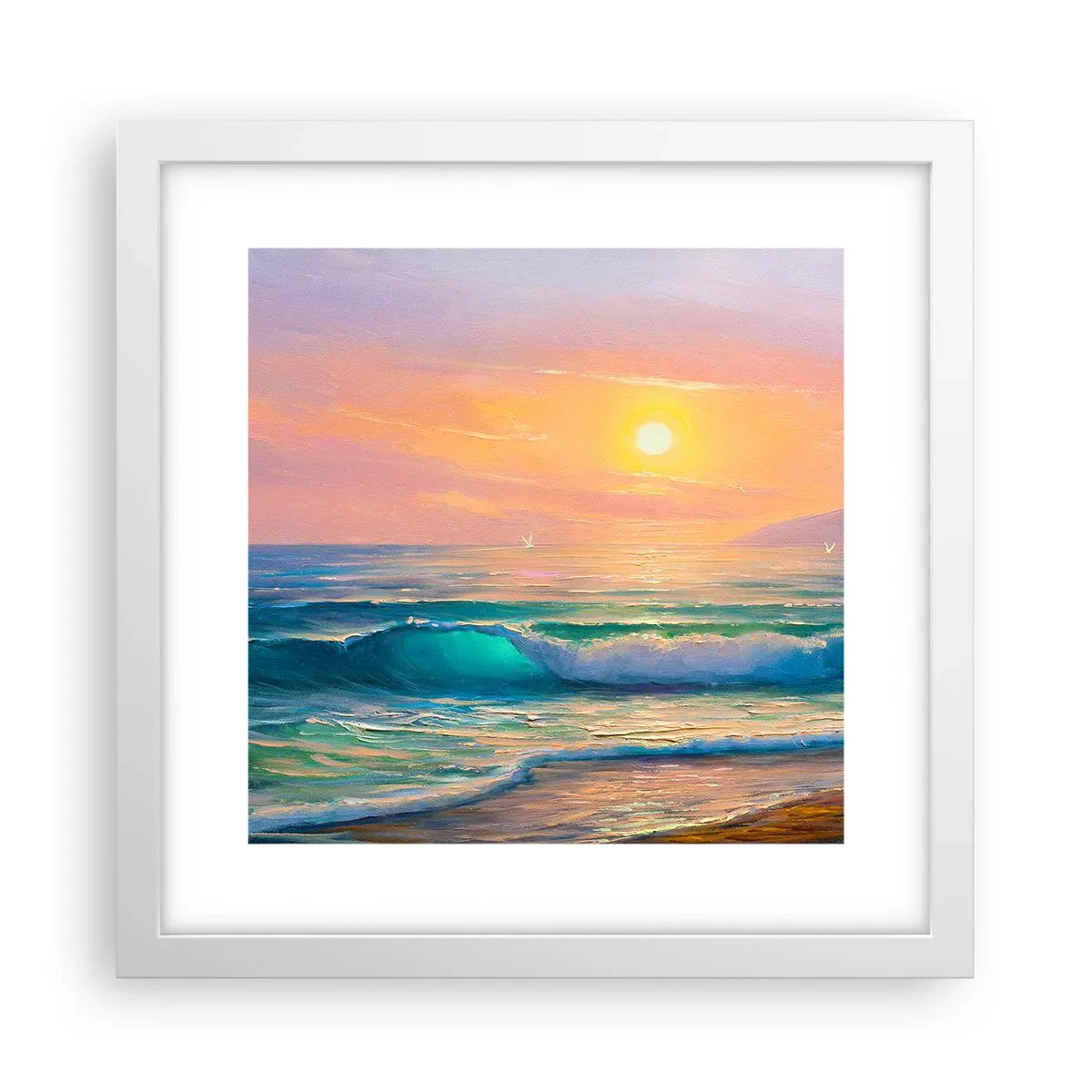 Plakat w białej ramie - Turkusowa pieśń fal - 30x30 cm