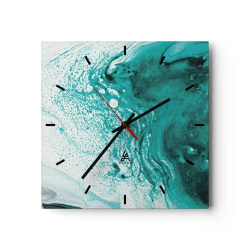 Zegar ścienny - Abstrakcyjna kompozycja w turkusowych odcieniach na białym tle - 30x30cm - Rozpłynąć się w bieli i turkusie - Nowoczesna dekoracja ścienna do salonu i sypialni ARTTOR
