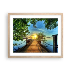 Plakat w ramie jasny dąb - Zachód nad wodą - 50x40 cm